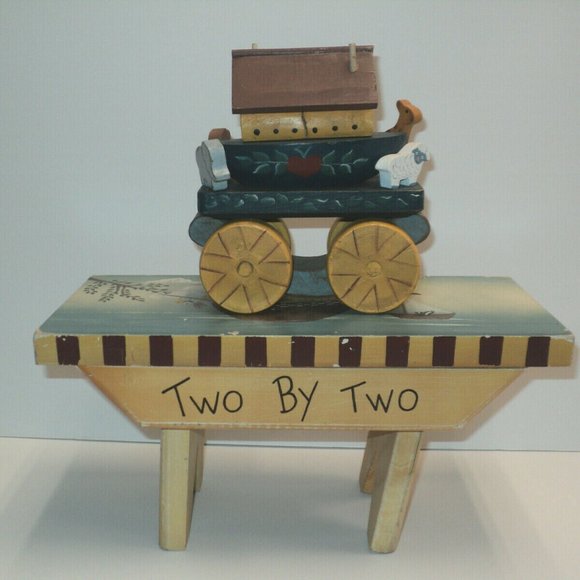 Noah's Ark Wooden Stool & Pull Toy 11 3/4" Wide - Picture 1 of 7